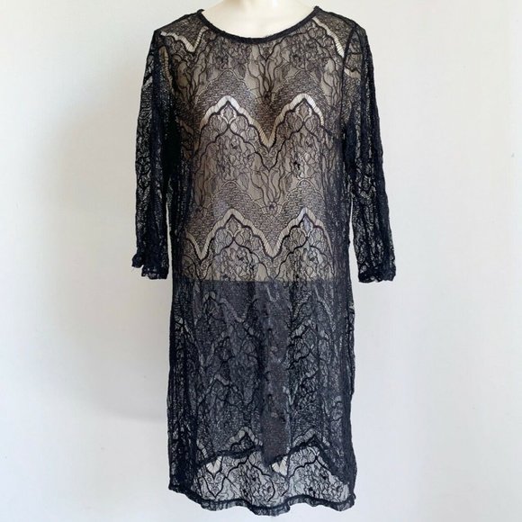 Divided by H&M Black Lace Sheer Bodycon Party Quarter Sleeve Mini Dress (Size M) - Picture 6 of 16